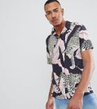 Asos Design Tall Oversized Tiger Print Shirt With Revere Collar - Gray