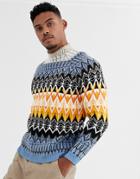Asos Design Turtleneck Sweater With Fairisle Pattern In Blue