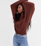Asos Design Tall Cable Sweater In Lofty Yarn With Volume Sleeve-brown