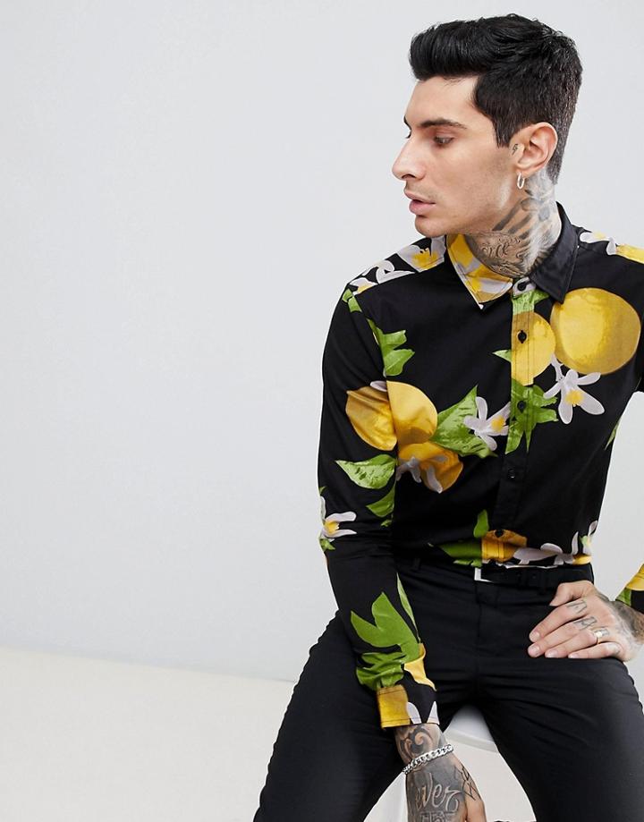 Process Black Lemon Print Shirt - Black