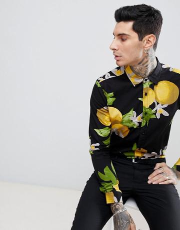 Process Black Lemon Print Shirt - Black