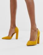 Public Desire Prinny Yellow Suede Block Heeled Shoes - Yellow