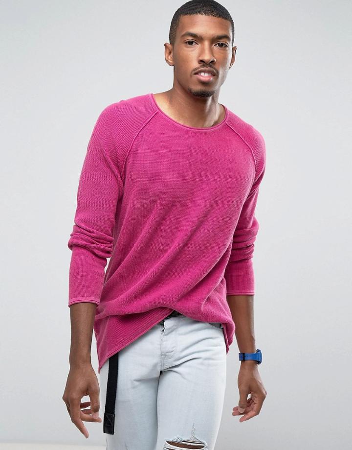 Asos Relaxed Fit Sweater In Pink With Acid Wash - Pink