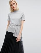 Lost Ink Pleated High Neck T-shirt - Gray
