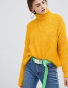 Bershka Eyelash Texture Roll Neck Sweater - Yellow
