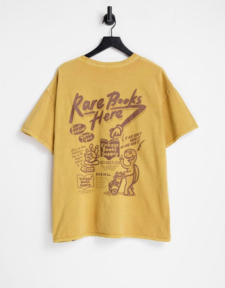 Vintage Supply T-shirt In Light Brown With Book Print