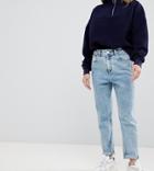 Asos Design Petite Farleigh High Waist Slim Mom Jeans In 80's Blondie Blue Wash - Blue