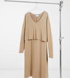 Asos Design Curve Super Soft Long Sleeve Overlay Midi Dress In Camel-neutral