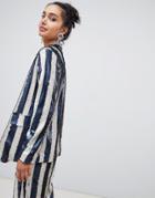 Lost Ink Relaxed Blazer In Sequin Stripe Two-piece - Multi