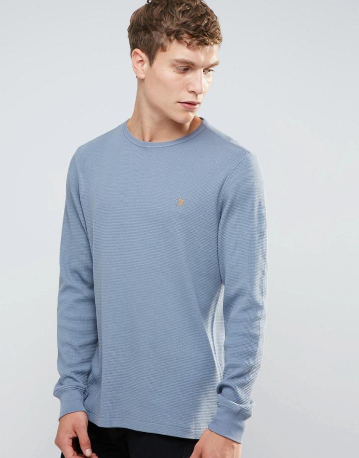 Farah Waffle Logo Long Sleeve Top Regular Fit In Blue - Green