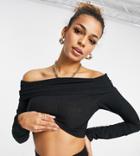 Asyou Off Shoulder Long Sleeve Top In Black