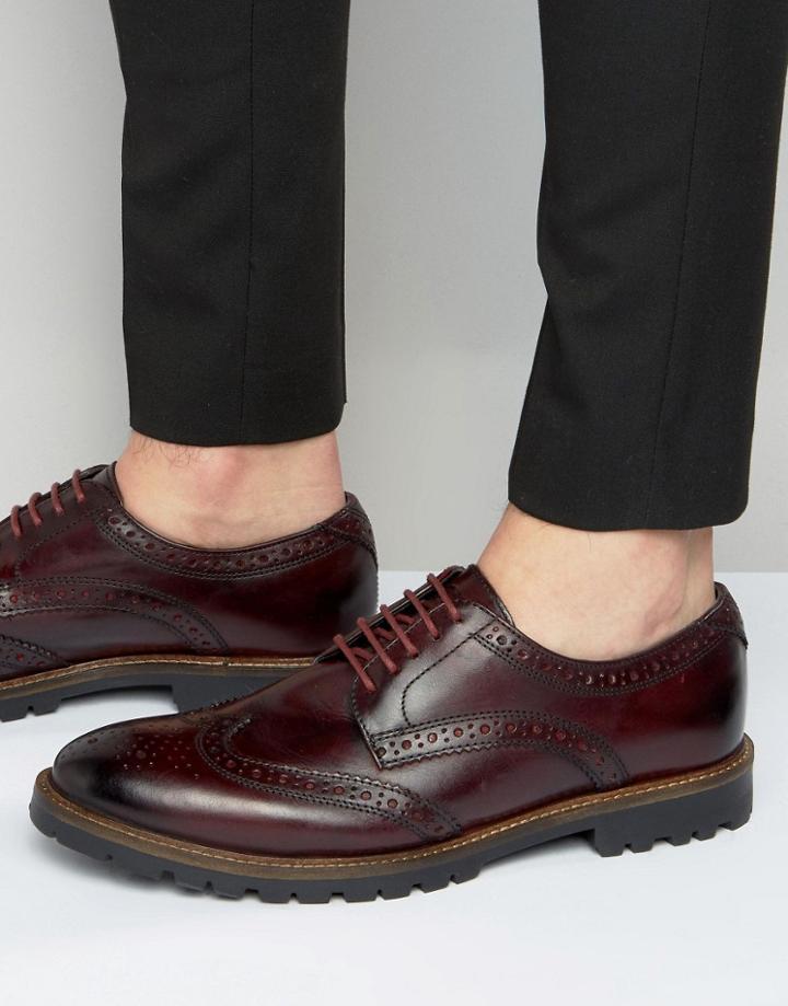 Base London Trench Leather Derby Brogue Shoes - Red