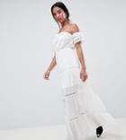 Parisian Petite Off Shoulder Crochet Maxi Dress - White