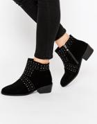 Daisy Street Black Studded Ankle Boots - Black