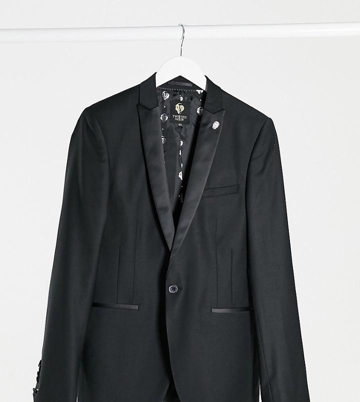 Twisted Tailor Tall Tuxedo Jacket In Black With Satin Shawl Lapel