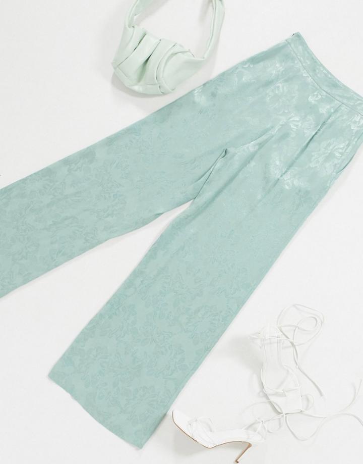 Asos Design Floral Jacquard Wide Leg Pants-green