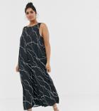 Another Reason Plus Relaxed Wide Leg Jumpsuit With Open Back In Lightening Print - Multi