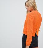 Miss Selfridge Chenille Sweater With Lattice Back Detail In Orange