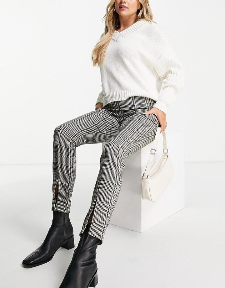 Miss Selfridge Check Split Front Bengaline Pants-brown