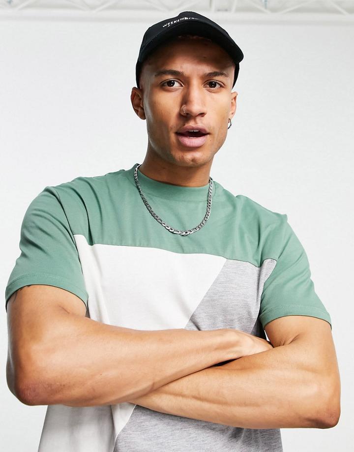 Asos Design Relaxed T-shirt In Color Block-multi