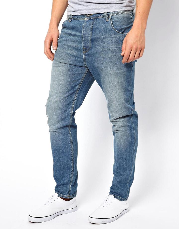 Asos Relaxed Jeans In Mid Wash - Blue