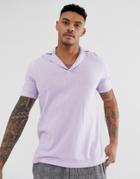 Asos Design Knitted Revere Polo T-shirt In Lilac-purple