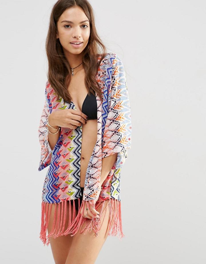Pia Rossini Rosetta Printed Kimono With Tassels - Rosetta