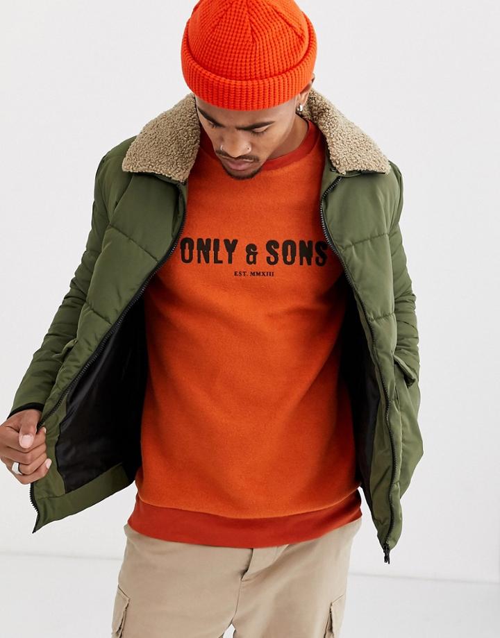 Only & Sons Removable Borg Padded Jacket In Green