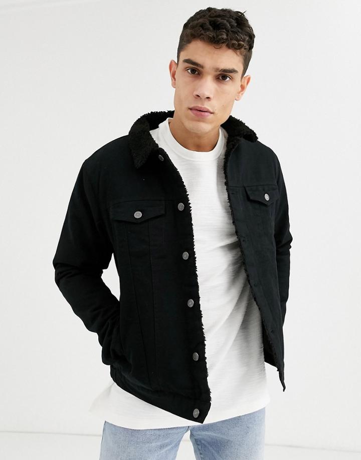 Soul Star Fleece Lined Denim Jacket In Black