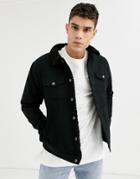 Soul Star Fleece Lined Denim Jacket In Black