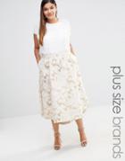 Elvi Gold Floral Jacquard Hi Lo Skirt - White