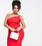 Vesper Plus Strappy Contrast One Shoulder Body-conscious Dress In Red
