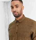 Asos Design Tall Regular Fit Flannel Marl Shirt In Brown