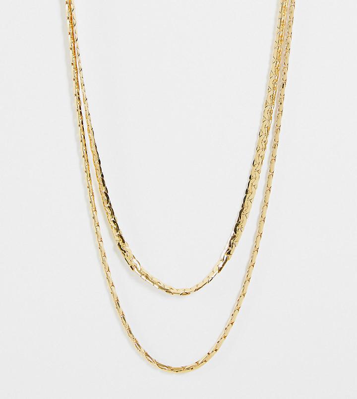 Asos Design 14k Gold Plated Multirow Necklace In Vintage Style Chains