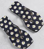 Truffle Collection Wide Fit 2-pack Square Toe Flip Flops In White & Print