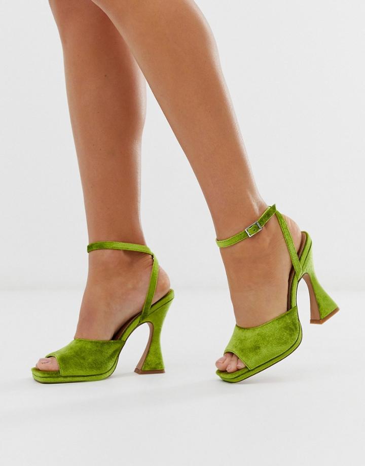 Asos Design Hakka Platform Heeled Sandals In Green Velvet - Green
