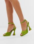 Asos Design Hakka Platform Heeled Sandals In Green Velvet - Green