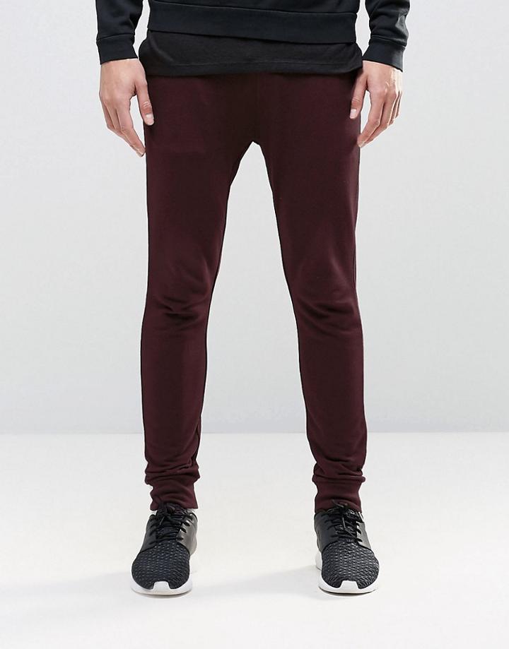 Asos Super Skinny Joggers In Burgundy - Red