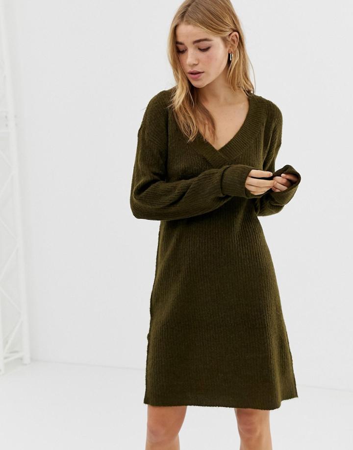 Brave Soul Leonard Sweater Dress In Olive - Green