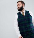 Asos Design Plus Wedding Super Skinny Suit Vest In Blackwatch Plaid Check - Green