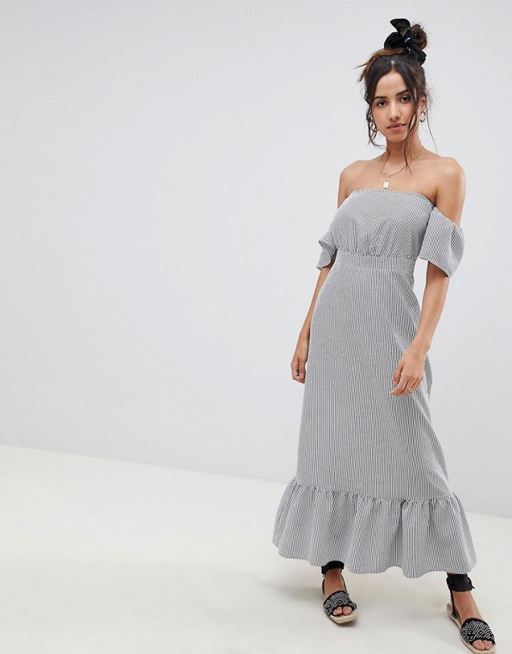 Asos Design Off Shoulder Maxi Dress In Stripe - Multi