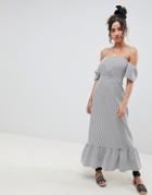 Asos Design Off Shoulder Maxi Dress In Stripe - Multi