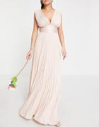 Asos Design Bridesmaid Pleated Cami Maxi Dress With Satin Wrap Waist-pink