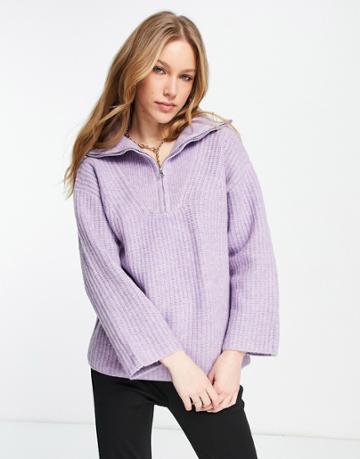 Annorlunda Hooded Half Zip Knit Sweater-purple