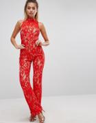 Prettylittlething Lace Jumpsuit - Red
