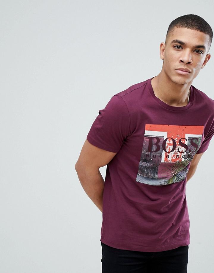 Boss Graphic Logo T-shirt In Burgundy - Red