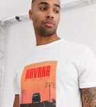 Asos Design Tall T-shirt With Roll Sleeve And Large Photographic Front Print-white