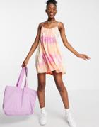 En Cr Me Cami Mini Smock Dress In Pink Orange Tie Dye