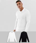 Asos Design 2 Pack Muscle Fit Long Sleeve Jersey Polo Save - Multi
