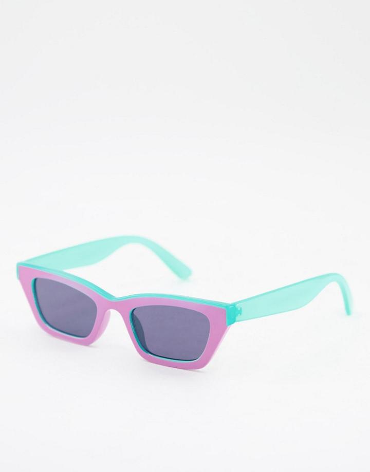 Asos Design Cat Eye Sunglasses In Pink And Aqua Color Block